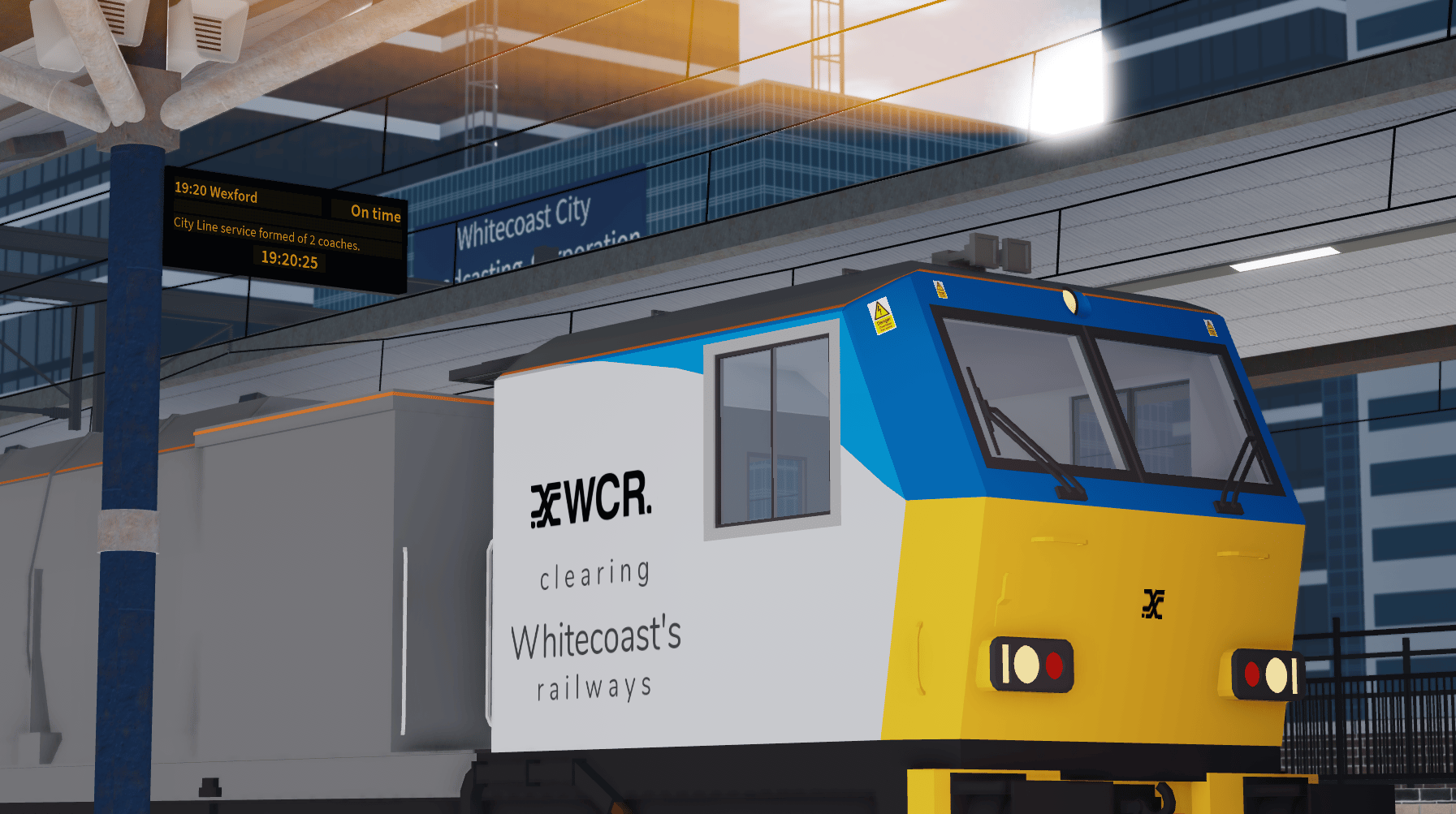 A WCR engineering train at Whitecoast City station